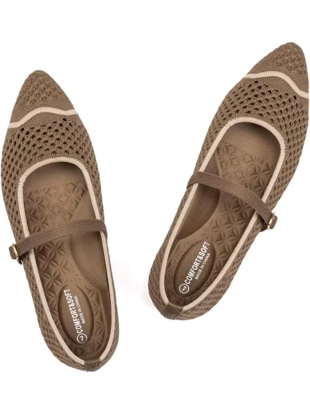 Women's Coffee Mesh Ballet Flats Comfy Washable Flexible Breathable Casual